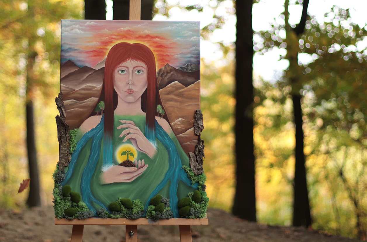 Matka Země - olejomalba a přírodniny